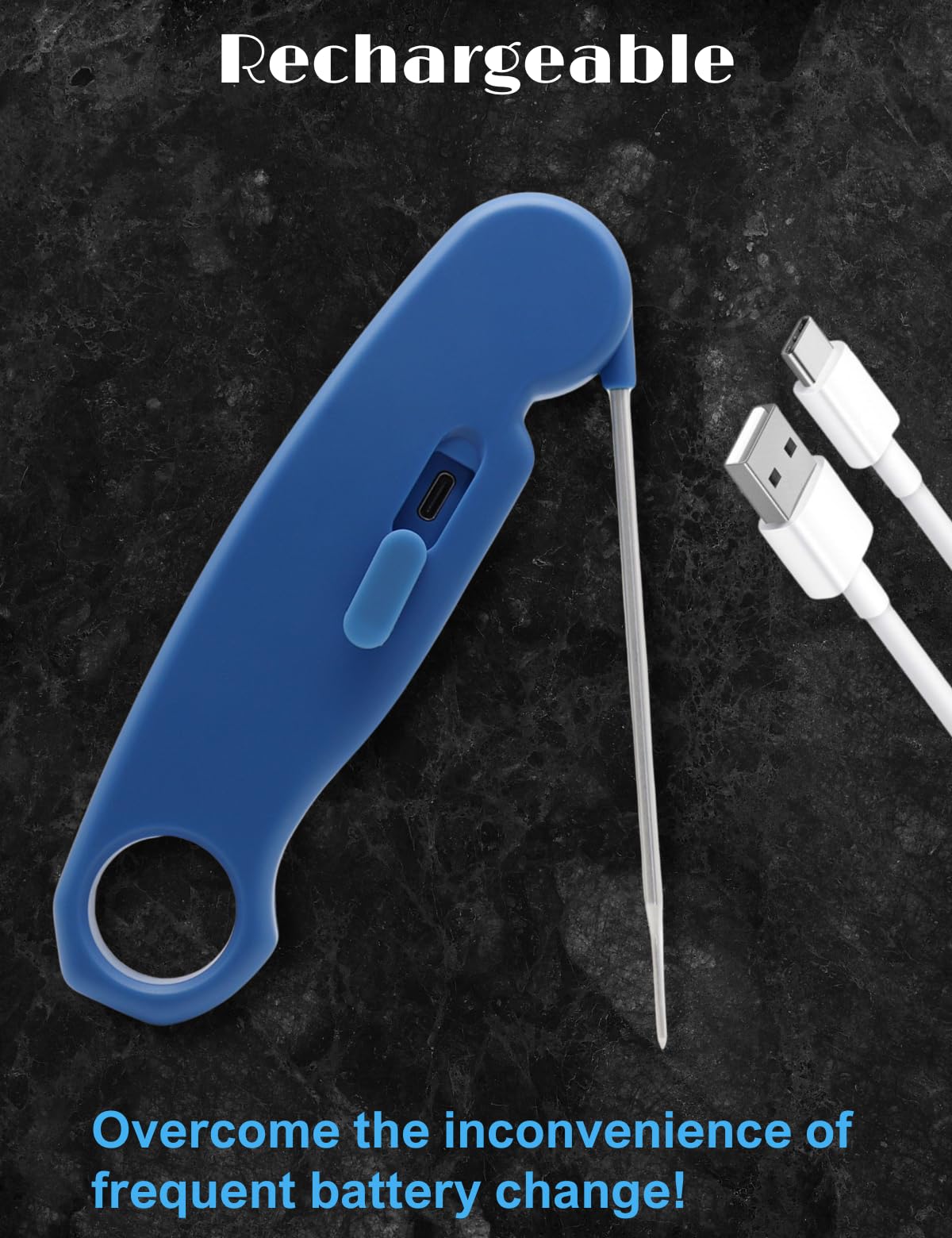 Brapilot Meat Thermometer Rechargeable For Cooking - 3~4S Instant Read Candy Cooking Food Thermometer, Led Display, Temperature